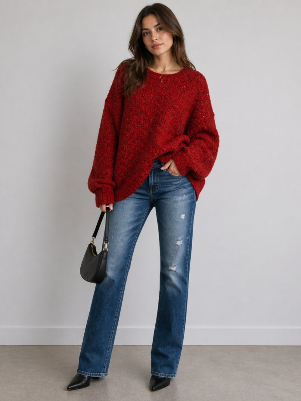 Vintage TLC Lambert Chunky Knit Sweater XL Red Orange Speckled‎ Cozy Women
